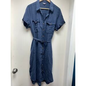 Blue Shirt Sleeve Shirt Button Down Tie Dress XL